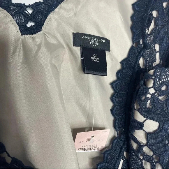 Ann Taylor Petite Navy Overlay Sheath Dress Sleeveless Size 12 Petite NWT - Picture 3 of 6